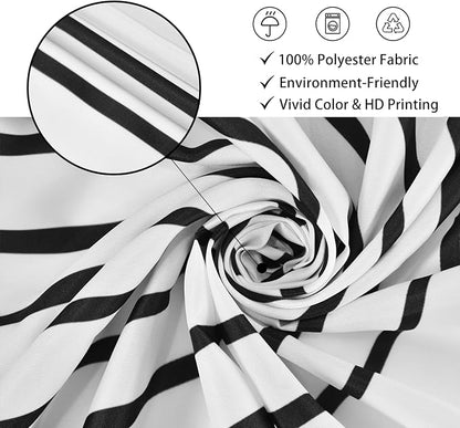 Boho Mid Century Modern Shower Curtain, Abstract Arch Leaf Minimalist Sun Black and White Machine Washable Waterproof Fabric for Bathroom Bathtub with Hooks 72Wx78H