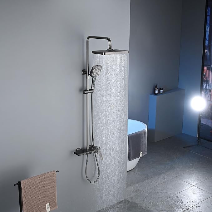 Exposed Shower System, Modern Piano Key Design, BSS0321 Shower Head Set, 30x20cm Shower Faucet Sets Complete, Handheld, Bathtub Faucet, 59A All Copper, Anti-Corrosion