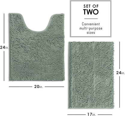 Hearth & Harbor Bathroom Rugs, Chenille Bath Mat - Machine Washable Bath Mats for Bathroom Non-Slip Backing Rubber, Quick Dry Bathroom Mat, 17 x 24 + 20 x 24 - Ice Green