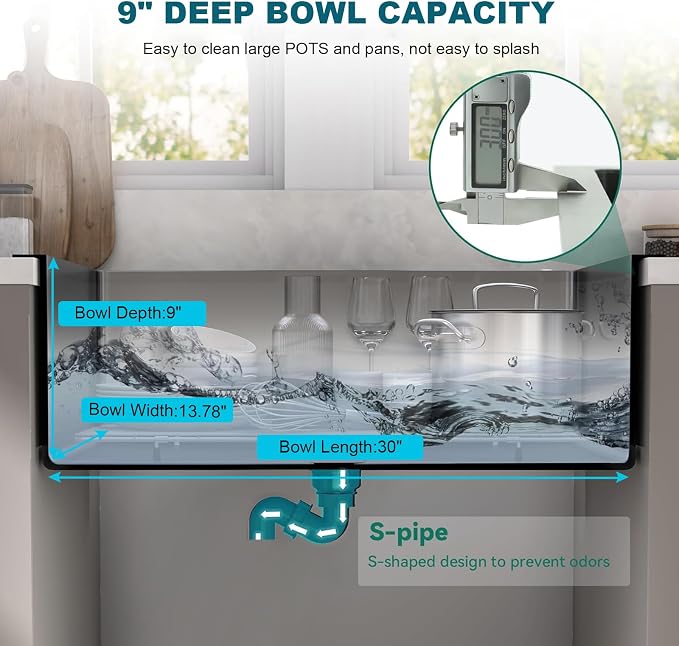 32 x 18 Inch Drop in Kitchen Sink, Nano-Coated Topmount Single Bowl Stainless Steel Sink with Drain Kit Baskets