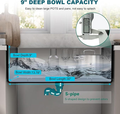 32 x 18 Inch Drop in Kitchen Sink, Nano-Coated Topmount Single Bowl Stainless Steel Sink with Drain Kit Baskets