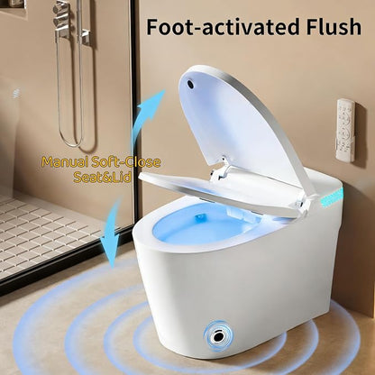Smart Toilet with Bidet Heated Seat Dual Auto Flush Manual Seat & Lid | Child Mode Warm Water Wash Air Dry Tankless Electric One Piece Toilet for Bathroom with Siphon Dual Flush 0.8/1.2 GPF