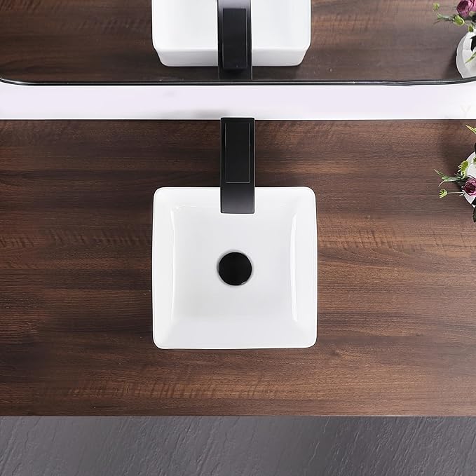 Vessel Sink Rectangular 12 Inch Bathroom Sink Square Small Sinks 11.8"x11.8" Modern Above Counter Porcelain Ceramic Vessel Vanity Sink Art Basin