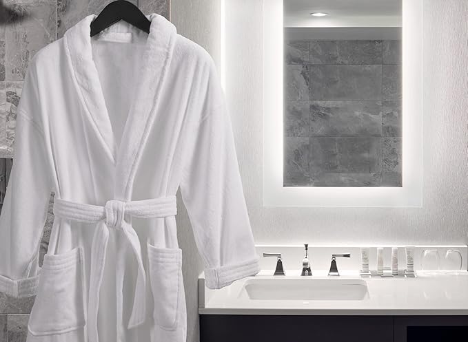 Marriott Terry Velour Bathrobe - Luxury 100% Cotton Hotel Spa Robe - Plush, Absorbent, Machine Washable - Shawl Collar, One Size