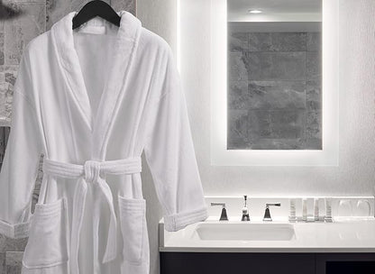 Marriott Terry Velour Bathrobe - Luxury 100% Cotton Hotel Spa Robe - Plush, Absorbent, Machine Washable - Shawl Collar, One Size