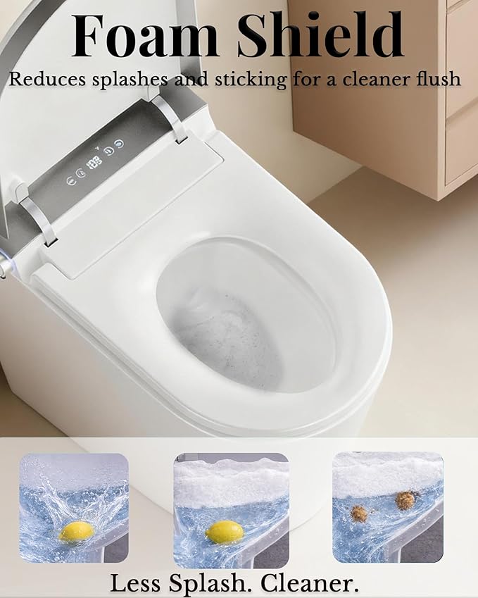 Luxury Smart Toilet with Bidet Built In, Auto Open/Close Lid & Seat, Blackout Flush, Foam Shield, Odor Control, ADA Comfort Height One Piece Elongated Toilet, Tank Built-In, Heated Seat