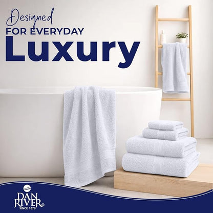 DAN RIVER 8 Piece Luxury Bath Towels for Bathroom, Towel Set, White | 2 Bath towels, 2 Hand towels, and 4 Wash Cloths, 600 GSM 100% Ring Spun Cotton, Highly Absorbent, Gym, Hotel, guest, and Spa