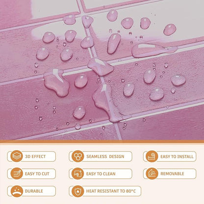CRE8TIVE 16 Sheets Pink Straight Linear Backsplash Tile for Kitchen Peel and Stick Backsplash for Bathroom Shower Tile Waterproof Renter Friendly Back Splash Stick on Wall Tiles for Fireplace 12"x12"