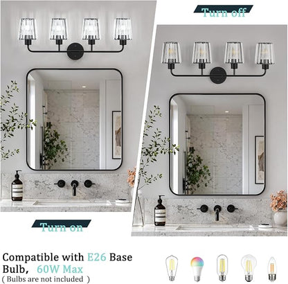 Black Vanity Lights, 4-Light Crystal Bathroom Light Fixtures | Modern Bathroom Vanity Light E26 Wall Light over Mirror (Exclude Bulb)