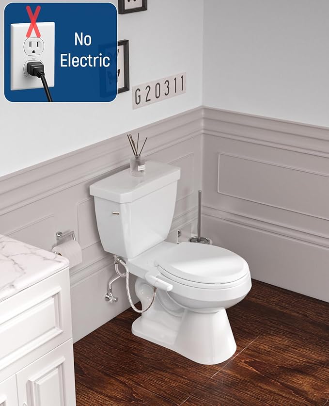 SAMODRA Bidet Toilet Seat with Soft Close Lid - Non-Electric Dual Nozzle System, Quick-Release for Easy Installation & Clean
