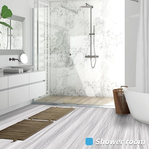 Art3d Wood Textured Peel and Stick Vinyl Floor Tiles, 40-Pack, White/Grey