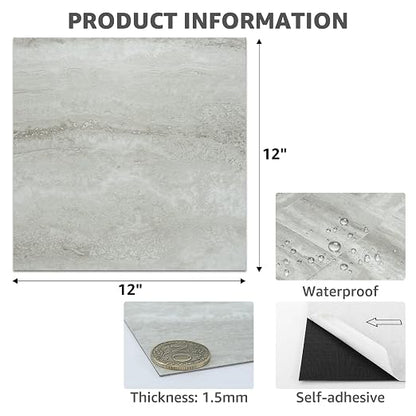 Art3dwallpanels Peel and Stick Floor Tile 30-Pack 12x12 inch Beige Marble | Self Adhesive, Waterproof Vinyl Flooring, Marble Pattern, for Kitchen, Dining Room, Bedrooms, Cover 30 Sq. Ft