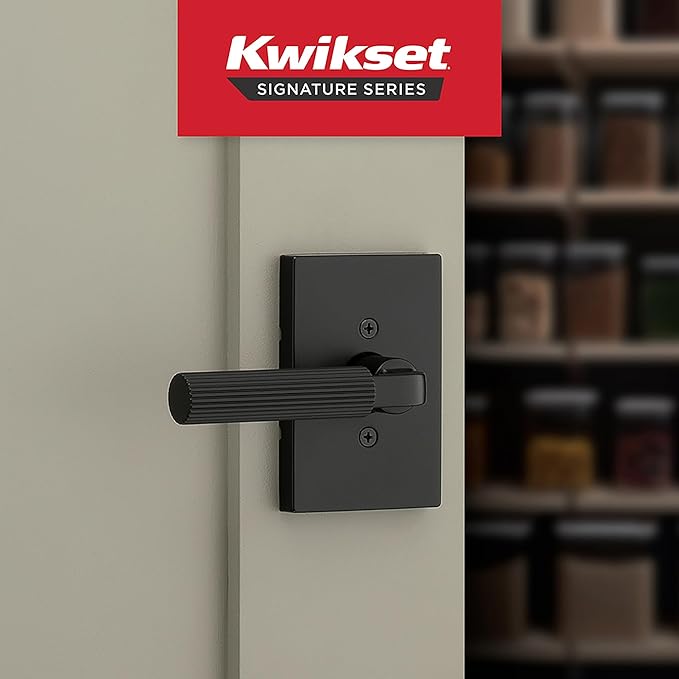 Kwikset Mirada Reeded Dummy Door Handle, Single Sided Lever for Closets, French Double Doors, and Pantry, Matte Black, Non-Turning Reversible Interior Push/Pull Lever, with Microban Protection