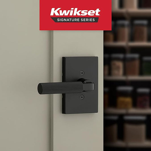 Kwikset Mirada Reeded Dummy Door Handle, Single Sided Lever for Closets, French Double Doors, and Pantry, Matte Black, Non-Turning Reversible Interior Push/Pull Lever, with Microban Protection