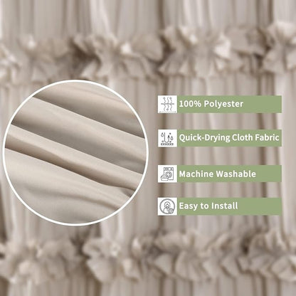 Camel Ruffle Shower Curtain, 72"x78" | Long Bathroom Curtain with 12 Buttonholes, Vintage Handcrafted Bow Tie Bath Curtain for Master Bathroom (LQ-10)
