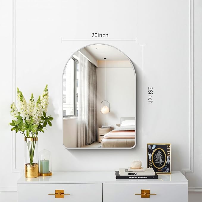 FORBATH Arched Bathroom Mirror 20x28 Inch, Silver Bathroom Mirror Wall Mounted Modern Aluminum Alloy Frame Arch Mirror for Bedroom Living Room Entryway, Hanging or Leaning Against Wall