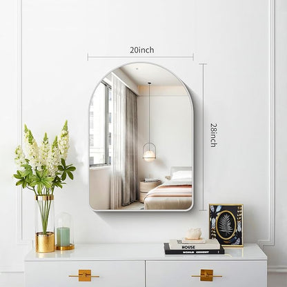 FORBATH Arched Bathroom Mirror 20x28 Inch, Silver Bathroom Mirror Wall Mounted Modern Aluminum Alloy Frame Arch Mirror for Bedroom Living Room Entryway, Hanging or Leaning Against Wall
