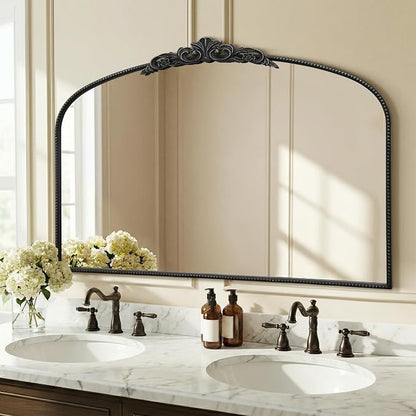 Micasso Large Vintage Black Mirror: 48"x33" Baroque Antique Wall Mirror | Traditional Ornate French Decorative Arched Mirror for Bedroom/Bathroom/Fireplace/Entryway/Hallway/Living Room/Dining Room