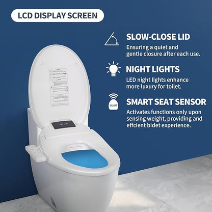 CCV Electric Bidet Toilet Seat Elongated, Warm Water Warm Air Drying, Heated Seat Bidet with Self-Cleaning Nozzle, Soft Closing Lid, Night Light,Temperature Adjustable