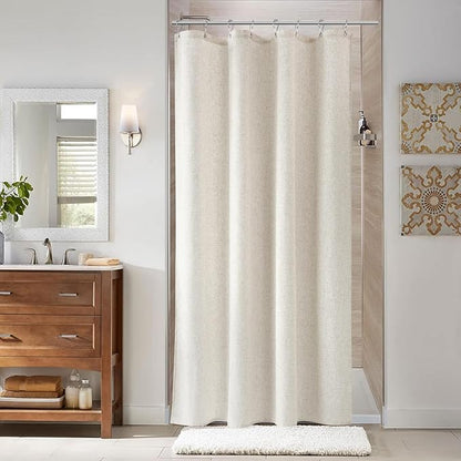 Stall Shower Curtain 48 inch Long Luxury Natural Linen Neutral Tone Woven Look Vintage Country Style Rustic Shower Curtains for Bathroom, Cream Beige, 48x72