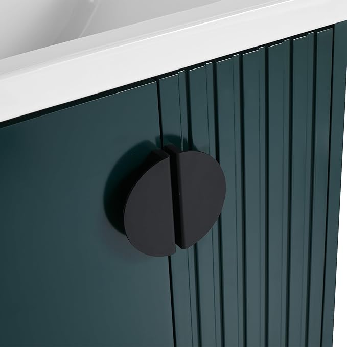 SSLine 24" Wall-Mount Bathroom Vanity Modern Floating Bathroom Vanity Set with Ceramic Sink Basin & Storage Cabinet 24-Inch Luxury Green Small Bathroom Vanities with Round Metal Handles