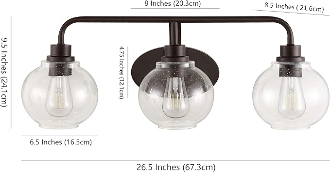 JONATHAN Y 26.25" Oil Rubbed Bronze Farmhouse LED Vanity Light Wall Sconce for Bathroom, Clear Seeded Glass Shade, Industrial Iron Indoor Fixture, LED Bulb Included (JYL7528A)