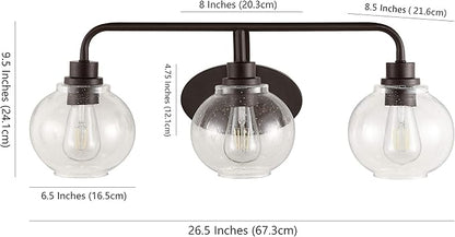 JONATHAN Y 26.25" Oil Rubbed Bronze Farmhouse LED Vanity Light Wall Sconce for Bathroom, Clear Seeded Glass Shade, Industrial Iron Indoor Fixture, LED Bulb Included (JYL7528A)