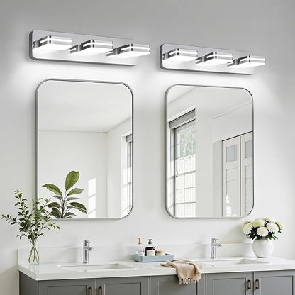 360° Rotate 3-Light LED Bathroom Vanity Light Fixtures, 1300LM Acrylic Chrome Vanity Lights for Bathroom, Modern Wall Lighting Fixtures Over Mirror Kitchen Living Room (Natural White Light 5000K)