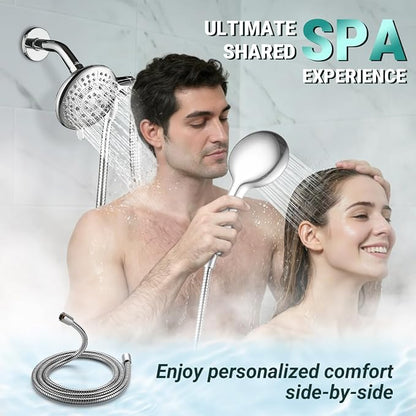 Cobbe® Dual Shower Head Combo, Handheld & Fixed, Chrome | Two Full-Size Shower Heads, 59'' Stainless Steel Hose, Water Saving with 3-Way Water Diverter, Tool-Free Installation