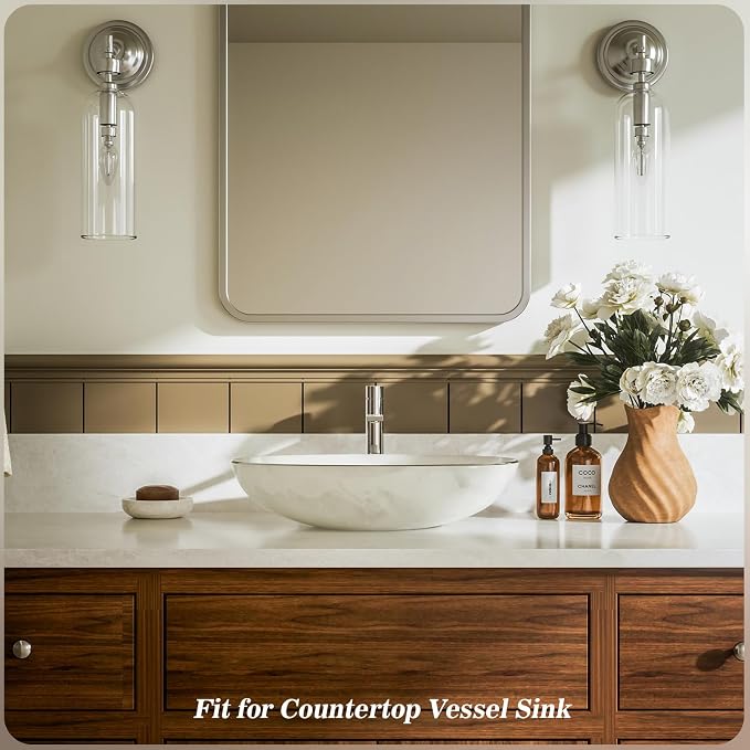 Chrome Tall 1 Hole Bathroom Vessel Sink Faucet, Single Hole Single Handle Modern Bathroom Faucet, with Pop Up Drain and Water Supply Line, FH02-C-V