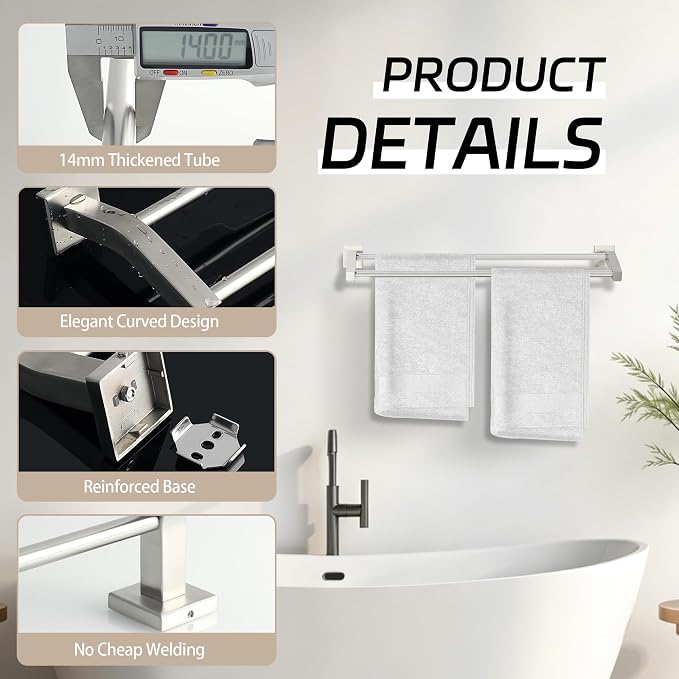 Alise Double Towel Bar, 32" Towel Rack for Bathroom Wall, Brushed Nickel | SUS304 Stainless Steel Bathroom Towel Holder, Quick Drying Towel Hanger Towel Rod, Useable Length 30.8"