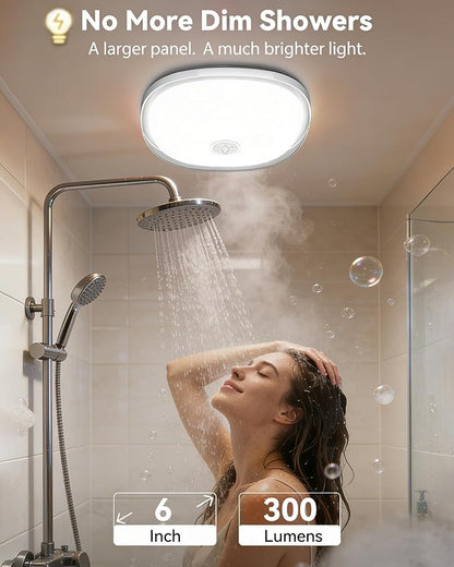 2Pack IP65 Waterproof Rechargeable Shower Light - 6″ 300LM Bright, 16 Color | Bathroom Mood Lighting with Touch & Remote, Magnetic Wireless Ceiling/Wall Light for Inside Shower/Bathtub