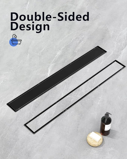 YEFU Black Linear Shower Drain for Bathroom: 18 Inch Shower Drain with Tile Insert Grate - 304 Stainless Steel Rectangle Linear Drain - 2-in-1 Matte Black Shower Floor Drain
