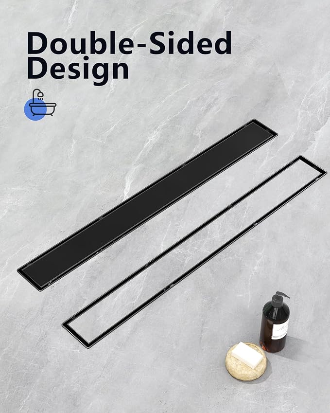 YEFU Black Shower Drain 42 Inch with Tile Insert, Linear Drain for Bathroom | Anti-Corrosion, Hair Catcher, 304 Stainless Steel, Adjustable Feet, Easy Clean, Linear shower Drain Fits Hotel Toilet Balcony