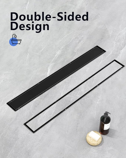YEFU Black Shower Drain 42 Inch with Tile Insert, Linear Drain for Bathroom | Anti-Corrosion, Hair Catcher, 304 Stainless Steel, Adjustable Feet, Easy Clean, Linear shower Drain Fits Hotel Toilet Balcony