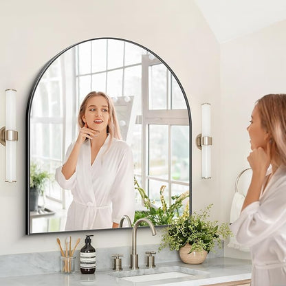 COFENY Black Arch Mirror, 36”x40” Black Mirror for Bathroom, Wide Arched Bathroom Mirror with Metal Frame, Wall Mounted Mirror for Bedroom Living Room Entryway Modern
