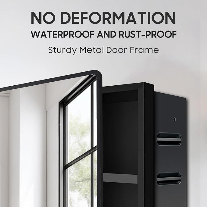 16x22 Medicine Cabinet with Mirror, Black Metal, Recessed or Surface Mount | 2 adjustable metal shelves, soft-close hinge, reversible installation, 95% assembled, cutout 13.82"W x 17.52"H x 3.66"D