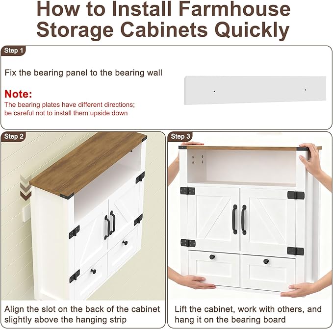 Bathroom Wall Cabinet, Farmhouse Medicine Cabinet with Mirror, Drawer, Barn Doors, Over The Toilet Storage Cabinets Wall Mounted for Bathroom Kitchen Laundry Entrance, Rustic