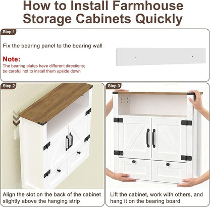 Bathroom Wall Cabinet, Farmhouse Medicine Cabinet with Mirror, Drawer, Barn Doors, Over The Toilet Storage Cabinets Wall Mounted for Bathroom Kitchen Laundry Entrance, Rustic