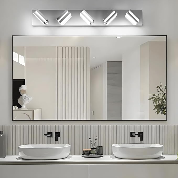 IZORRO LED Modern Bathroom Lights Fixtures(5-Light,Dimmable),Chrome Acrylic Wall Lighting,Vanity Lights for Bathroom Over Mirror - 6000k 30In （No Assembly Required）