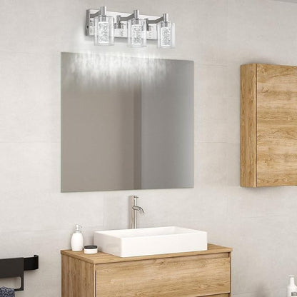 SineRise Vanity Light with 3 Color Modes (3000K/4000K/6000K), Eye Protection LED Bathroom Light Fixture, Dimmable Modern Wall Light Over Mirror with Clear Glass Shade (Chrome, 3-Light)