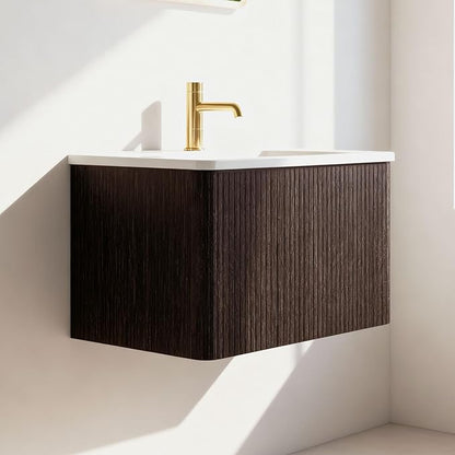 24" Bathroom Vanity with Sink, Modern Floating Vanity with Push Open Soft Close Drawer, Large Storage for Small Space, Hotel, Brushed Black Oak, Fully Assembled - Camellia Collection