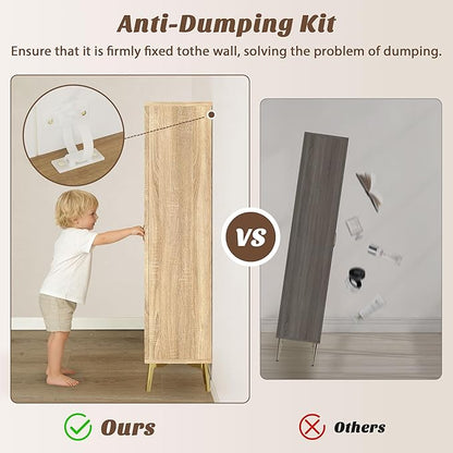 JASIWAY Tall Bathroom Storage Cabinet with Doors and Shelves, 57" Linen Floor Storage Cabinet for Laundry Entryway, Wood Freestanding Pantry with Metal Handle, Adjustable Shelves, Anti-Tipping Device