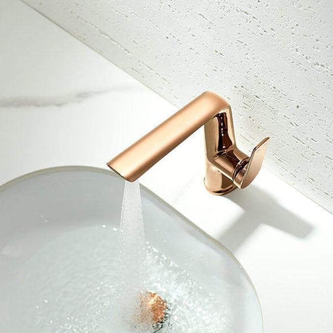 BiaoTeng Bathroom Sink Faucets One Hole Single Lever Handle 2 Function Hot and Cold Brass Bathroom Sink Faucet Rose Gold
