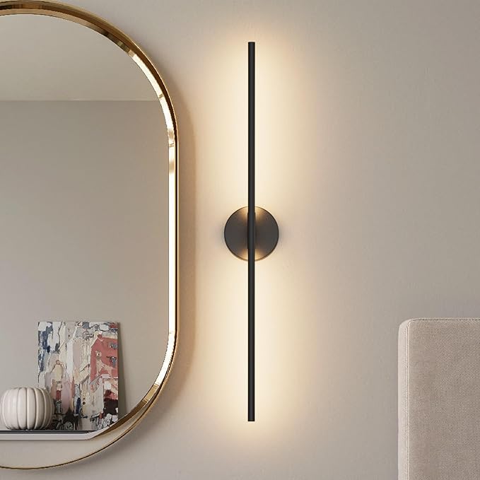 Modern Wall Sconce for Bathroom & Bedroom - 33In Black Vanity Light Fixture - 3000K Warm Light - 360 Rotate Over Mirror
