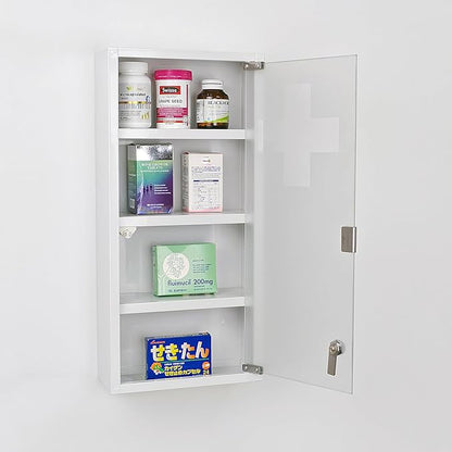Locking Stainless Steel Medicine Cabinet, 4 Tier Wall Mounted Storage Cabinet, Durable Stainless Steel, Surface or Flush Mount, Ideal for Home, Office or First Aid, 10.6 * 4.7 * 22.4