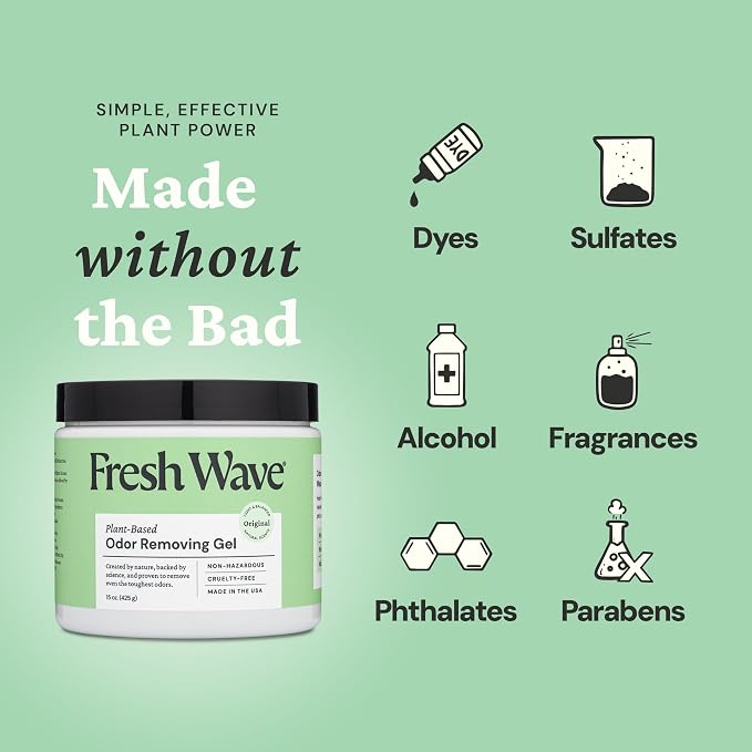 Fresh Wave Odor Eliminator Gel 2-Pk 15oz & 7oz Air Freshener, Mix Pack | Plant-based formula. No parabens or harsh chemicals. EPA Safer Choice. Bathroom & closet odor absorber. Refillable.