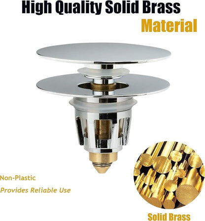 Universal Bathroom Sink Drain Stopper, Fits Most Pop-Up Drains for Vessel Sink Lavatory Vanity, Sink Drain Strainer with Detachable Hair Catcher, Tested by Plumber in US (Chrome Plated)