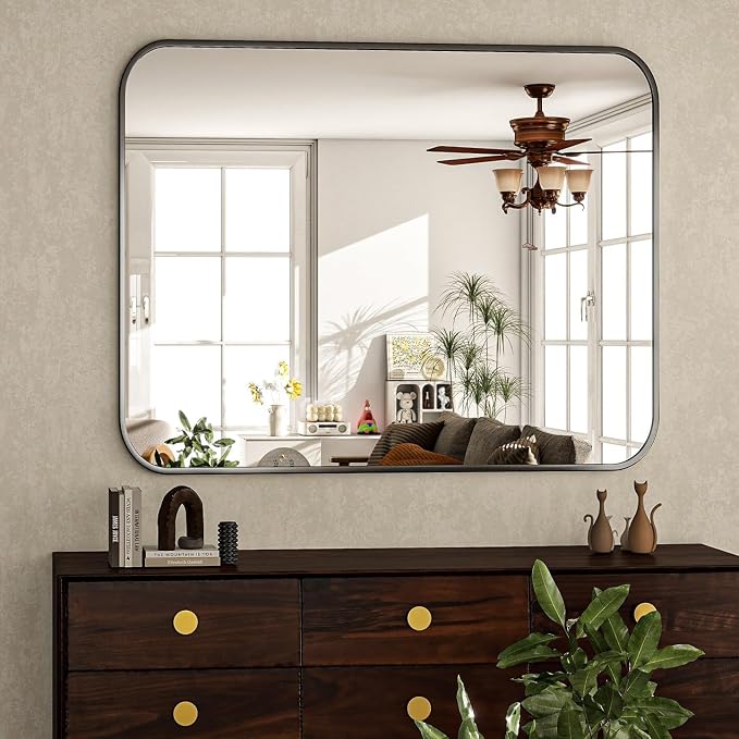 30x40 Inch Black Bathroom Vanity Mirror for Over Sink | Rectangle Wall Mirror for Bathroom with Round Corner, Hangs Horizontally Vertically for Living Room, Bedroom as Home Decor