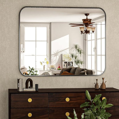 30x40 Inch Black Bathroom Vanity Mirror for Over Sink | Rectangle Wall Mirror for Bathroom with Round Corner, Hangs Horizontally Vertically for Living Room, Bedroom as Home Decor